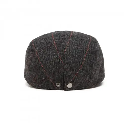 CAP-1 - Men's Newsboy Baker Boy Herringbone Flat Cap Hat - Black by All Mart Bristol Ltd