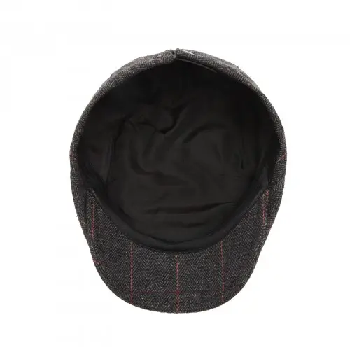 CAP-1 - Men's Newsboy Baker Boy Herringbone Flat Cap Hat - Black by All Mart Bristol Ltd