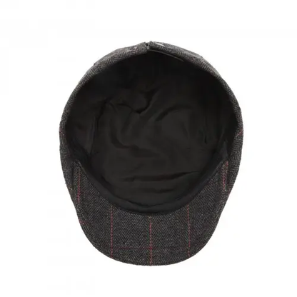 CAP-1 - Men's Newsboy Baker Boy Herringbone Flat Cap Hat - Black by All Mart Bristol Ltd