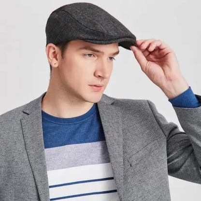 CAP-1 - Men's Newsboy Baker Boy Herringbone Flat Cap Hat - Black by All Mart Bristol Ltd