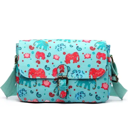E1656 - Miss Lulu Matte Oilcloth Medium Elephant Print Satchel Light Blue by All Mart Bristol Ltd