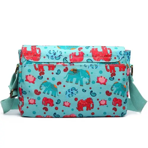 E1656 - Miss Lulu Matte Oilcloth Medium Elephant Print Satchel Light Blue by All Mart Bristol Ltd