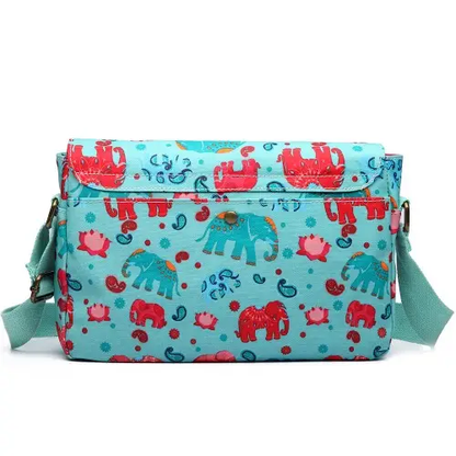 E1656 - Miss Lulu Matte Oilcloth Medium Elephant Print Satchel Light Blue by All Mart Bristol Ltd