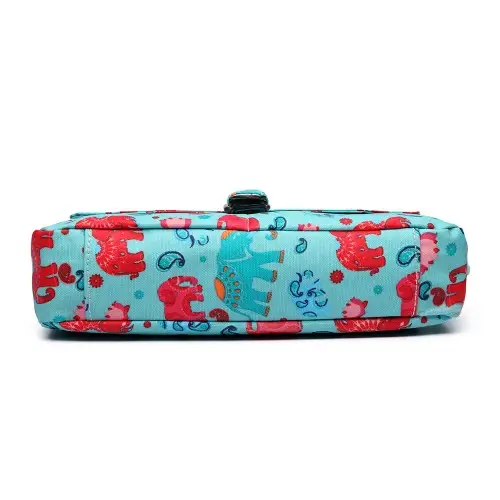 E1656 - Miss Lulu Matte Oilcloth Medium Elephant Print Satchel Light Blue by All Mart Bristol Ltd