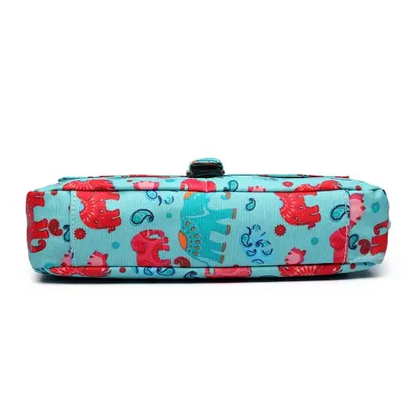 E1656 - Miss Lulu Matte Oilcloth Medium Elephant Print Satchel Light Blue by All Mart Bristol Ltd