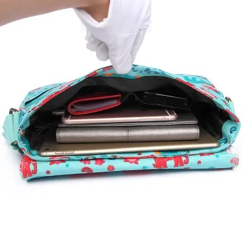 E1656 - Miss Lulu Matte Oilcloth Medium Elephant Print Satchel Light Blue by All Mart Bristol Ltd