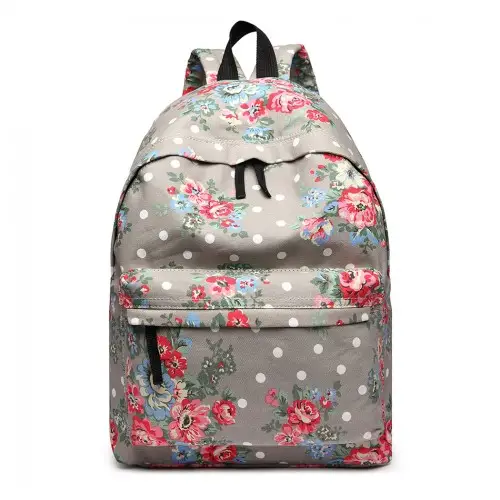E1401F - Miss Lulu Large Backpack Flower Polka Dot - Grey by All Mart Bristol Ltd