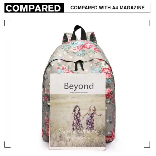 E1401F - Miss Lulu Large Backpack Flower Polka Dot - Grey by All Mart Bristol Ltd