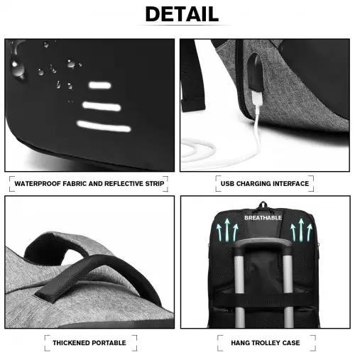 E1946 - KONO REFLECTIVE USB CHARGING INTERFACE BACKPACK - GREY by All Mart Bristol Ltd
