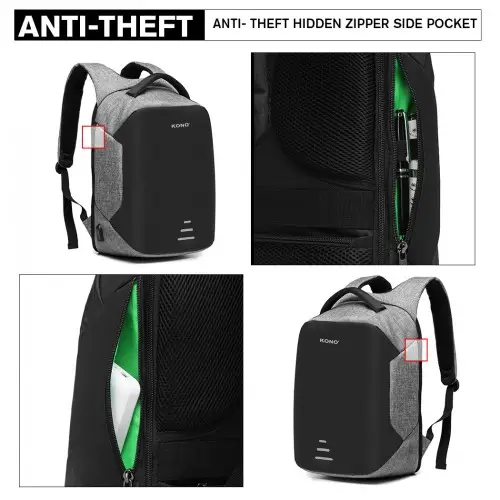 E1946 - KONO REFLECTIVE USB CHARGING INTERFACE BACKPACK - GREY by All Mart Bristol Ltd