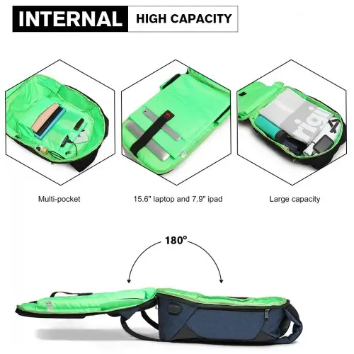E1946 - KONO REFLECTIVE USB CHARGING INTERFACE BACKPACK - NAVY by All Mart Bristol Ltd