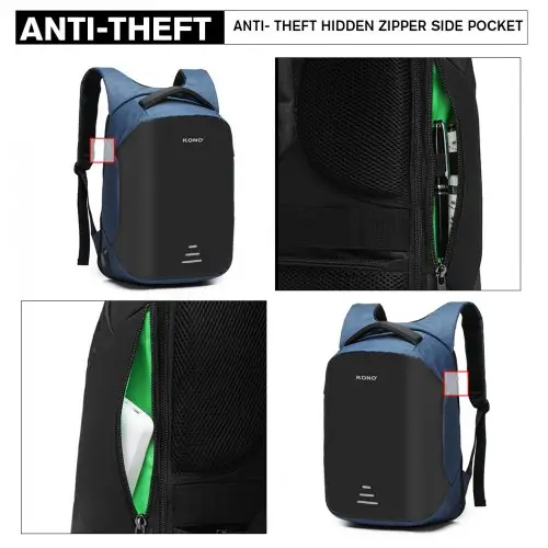 E1946 - KONO REFLECTIVE USB CHARGING INTERFACE BACKPACK - NAVY by All Mart Bristol Ltd