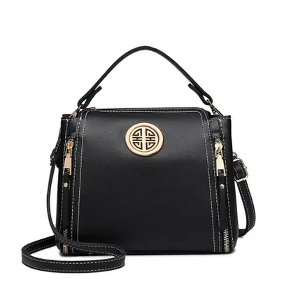 E1851 - Miss Lulu Leather Look Dual Zipped Handbag - Black by All Mart Bristol Ltd