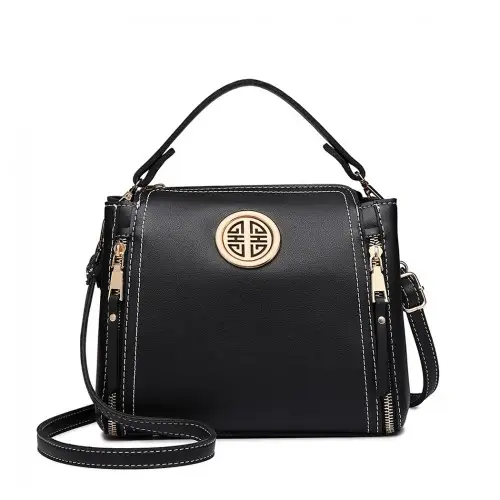 E1851 - Miss Lulu Leather Look Dual Zipped Handbag - Black by All Mart Bristol Ltd
