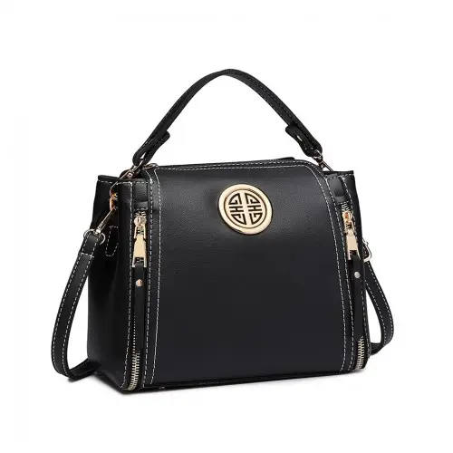 E1851 - Miss Lulu Leather Look Dual Zipped Handbag - Black by All Mart Bristol Ltd