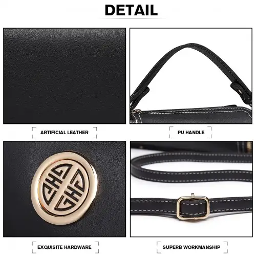E1851 - Miss Lulu Leather Look Dual Zipped Handbag - Black by All Mart Bristol Ltd