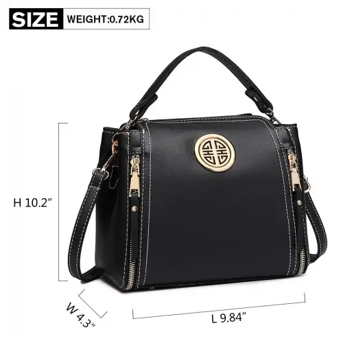 E1851 - Miss Lulu Leather Look Dual Zipped Handbag - Black by All Mart Bristol Ltd