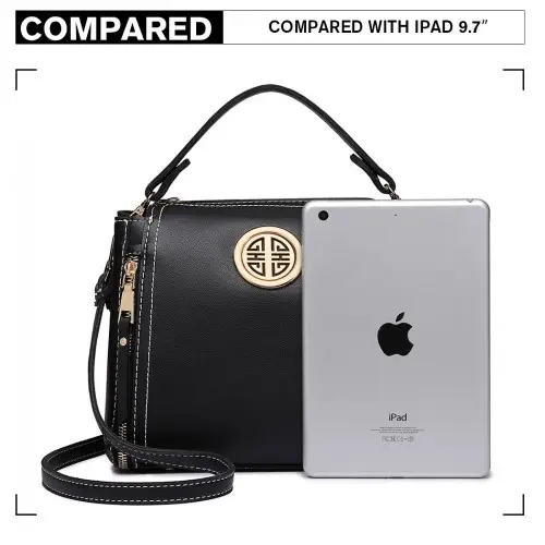 E1851 - Miss Lulu Leather Look Dual Zipped Handbag - Black by All Mart Bristol Ltd