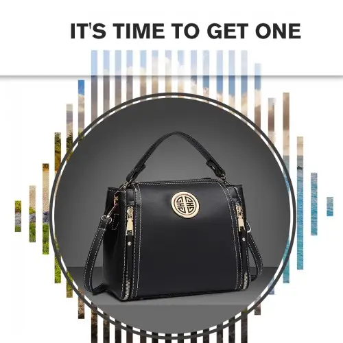 E1851 - Miss Lulu Leather Look Dual Zipped Handbag - Black by All Mart Bristol Ltd