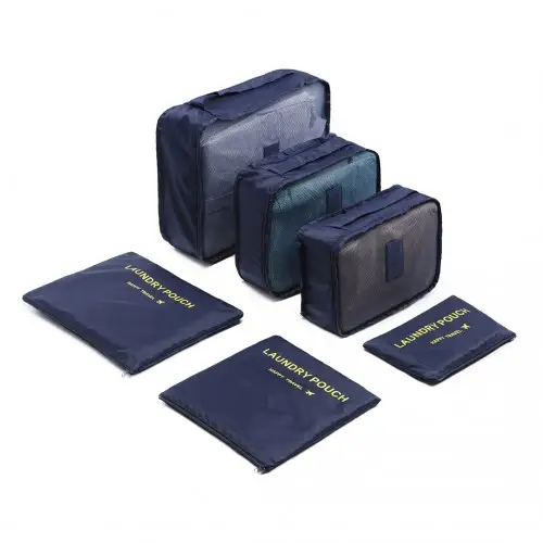 E6874-1 - Kono 6 Piece Polyester Travel Luggage Organiser Bag Set - Navy by All Mart Bristol Ltd