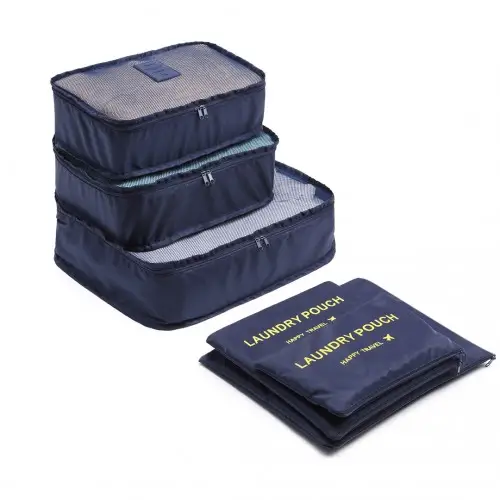 E6874-1 - Kono 6 Piece Polyester Travel Luggage Organiser Bag Set - Navy by All Mart Bristol Ltd