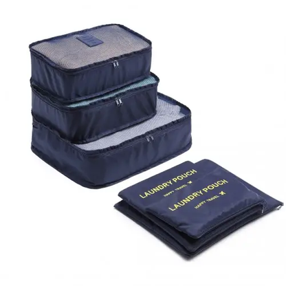 E6874-1 - Kono 6 Piece Polyester Travel Luggage Organiser Bag Set - Navy by All Mart Bristol Ltd