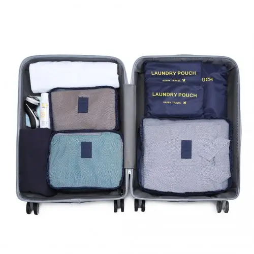 E6874-1 - Kono 6 Piece Polyester Travel Luggage Organiser Bag Set - Navy by All Mart Bristol Ltd