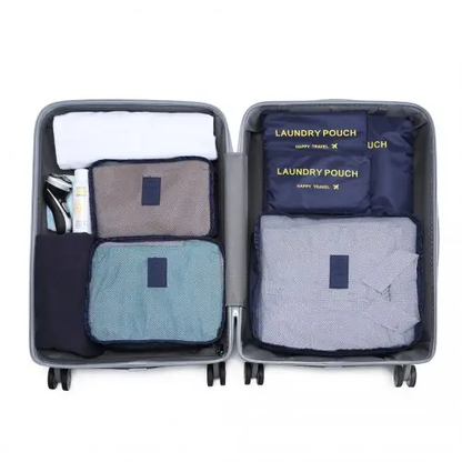 E6874-1 - Kono 6 Piece Polyester Travel Luggage Organiser Bag Set - Navy by All Mart Bristol Ltd