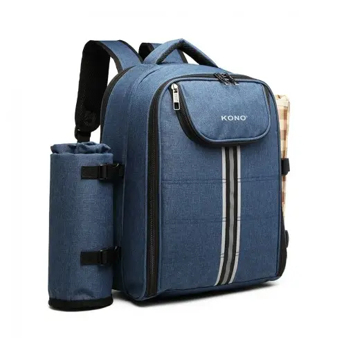 E6915 - Kono Canvas Picnic Backpack - Navy Blue by All Mart Bristol Ltd