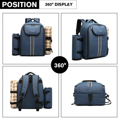 E6915 - Kono Canvas Picnic Backpack - Navy Blue by All Mart Bristol Ltd