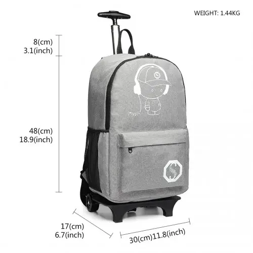 E6877 - Kono Multi-functional Glow-in-the-Dark Trolley Backpack - Grey by All Mart Bristol Ltd
