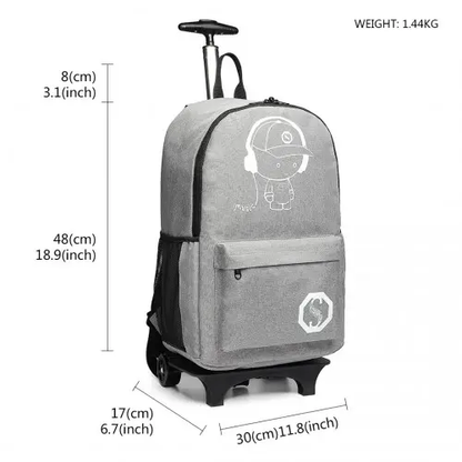 E6877 - Kono Multi-functional Glow-in-the-Dark Trolley Backpack - Grey by All Mart Bristol Ltd