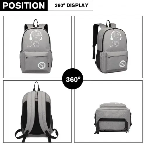 E6877 - Kono Multi-functional Glow-in-the-Dark Trolley Backpack - Grey by All Mart Bristol Ltd