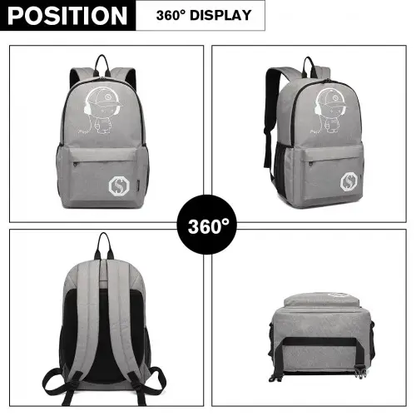 E6877 - Kono Multi-functional Glow-in-the-Dark Trolley Backpack - Grey by All Mart Bristol Ltd