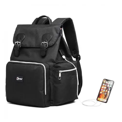 E1976 - Kono Travel Baby Changing Backpack with USB Charging Interface - Black by All Mart Bristol Ltd