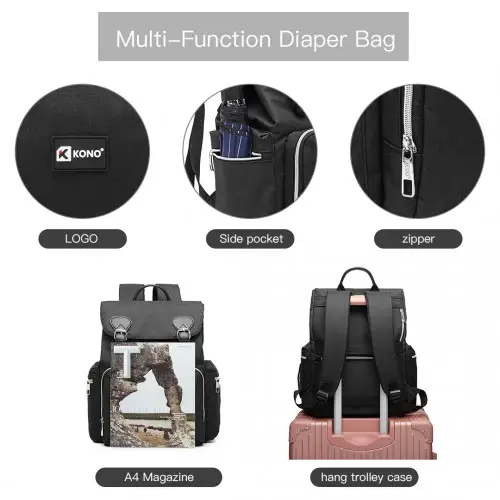 E1976 - Kono Travel Baby Changing Backpack with USB Charging Interface - Black by All Mart Bristol Ltd