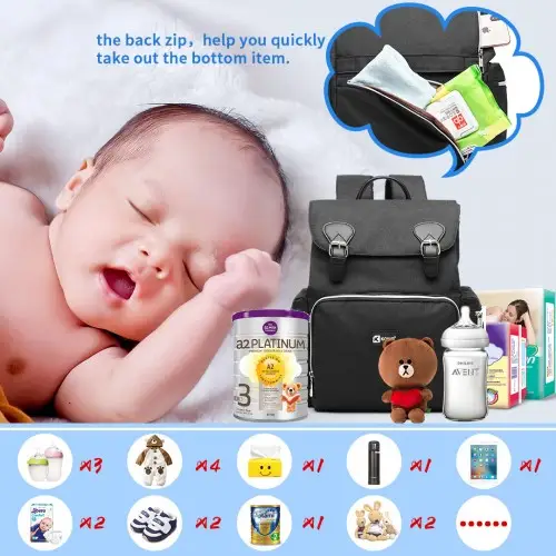 E1976 - Kono Travel Baby Changing Backpack with USB Charging Interface - Black by All Mart Bristol Ltd