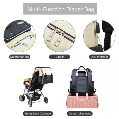 E1970 - Kono Multi Compartment Baby Changing Backpack with USB Connectivity - Navy by All Mart Bristol Ltd