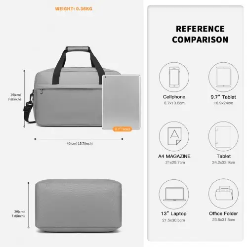 E1960M - Kono Lightweight Multi Purpose Unisex Sports Travel Duffel Bag - Grey by All Mart Bristol Ltd