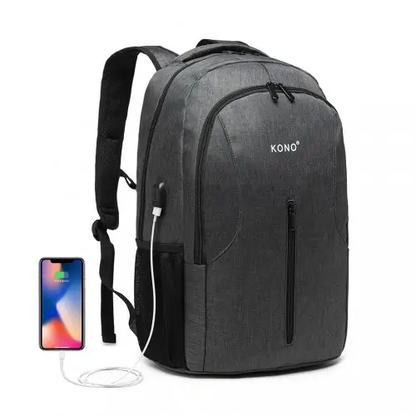 E6904 - Kono Large Backpack with USB Charging Interface - Grey by All Mart Bristol Ltd