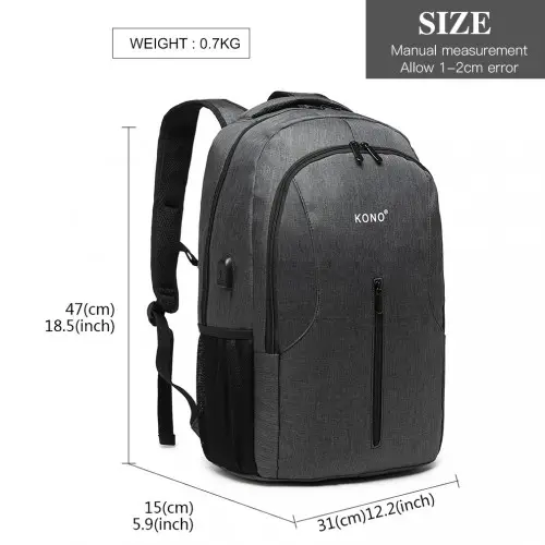 E6904 - Kono Large Backpack with USB Charging Interface - Grey by All Mart Bristol Ltd
