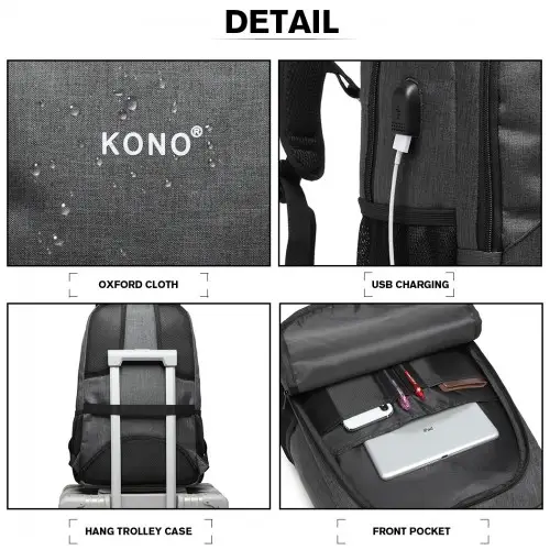 E6904 - Kono Large Backpack with USB Charging Interface - Grey by All Mart Bristol Ltd