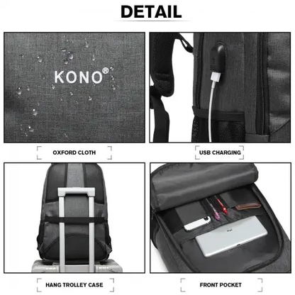 E6904 - Kono Large Backpack with USB Charging Interface - Grey by All Mart Bristol Ltd