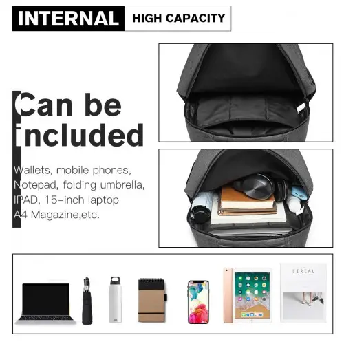 E6904 - Kono Large Backpack with USB Charging Interface - Grey by All Mart Bristol Ltd