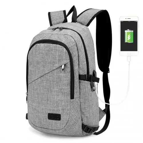 E6715 - Kono Business Laptop Backpack with USB Charging Port - Grey by All Mart Bristol Ltd