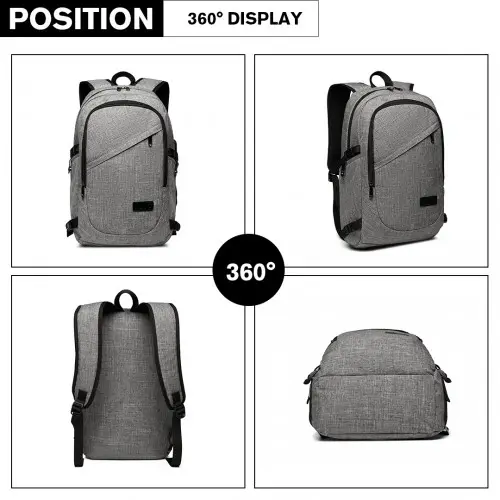 E6715 - Kono Business Laptop Backpack with USB Charging Port - Grey by All Mart Bristol Ltd