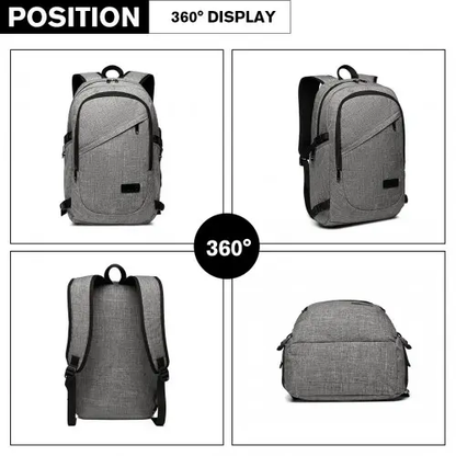 E6715 - Kono Business Laptop Backpack with USB Charging Port - Grey by All Mart Bristol Ltd