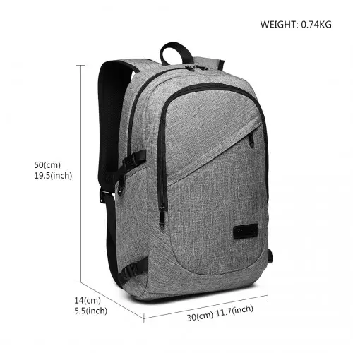 E6715 - Kono Business Laptop Backpack with USB Charging Port - Grey by All Mart Bristol Ltd