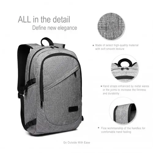 E6715 - Kono Business Laptop Backpack with USB Charging Port - Grey by All Mart Bristol Ltd