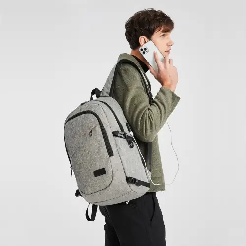 E6715 - Kono Business Laptop Backpack with USB Charging Port - Grey by All Mart Bristol Ltd